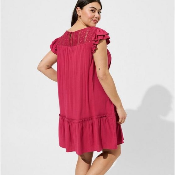 Torrid Mini Rayon Slub Crochet Yoke Shift Dress - Picture 3 of 11